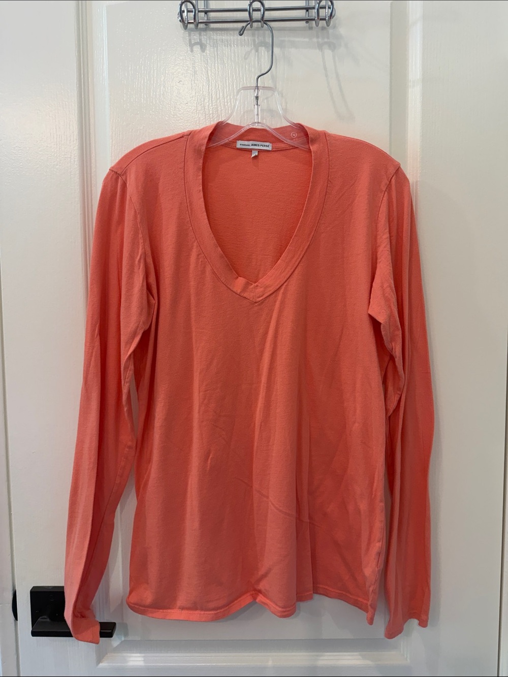 James Perse Coral V-Neck Long Sleeve Top Tee 4